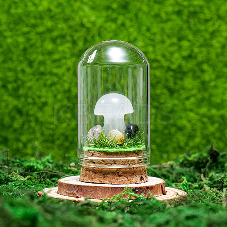 Glass Dome Cover with Natural Quartz Crystal Mushroom Inside BOHO-PW0001-085A-1