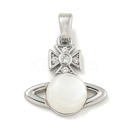 Brass with Clear Cubic Zirconia with Sea Shell Pendants KK-Q820-20P-1