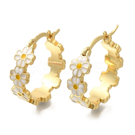 Rack Plating Flower Brass Hoop Earrings X-EJEW-H016-41G-01-1