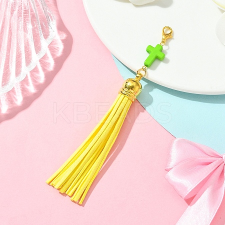 Cross Acrylic & Faux Suede Tassel Pendant Decorations HJEW-YW00078-05-1