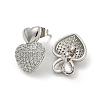 Heart Brass Pave Clear Cubic Zirconia Stud Earrings for Women EJEW-N054-44P-2