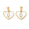 304 Stainless Steel Pave Natural White Shell Heart with Initial Slice Pendants STAS-R168-25G-Q-1