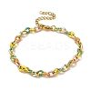 304 Stainless Steel Enamel Colorful Oval Cross Chain Bracelets for Women BJEW-B079-02G-1