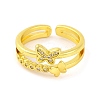 Butterfly Brass Micro Pave Clear Cubic Zirconia Open Cuff Rings for Women RJEW-U003-06G-2