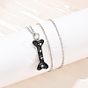304 Stainless Steel Black Enamel Paw Print Bone Pendant Pet Urn Ashes Necklaces NJEW-S455-06P-1