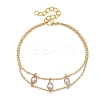 Brass Cable Chains & Rice Natural Cultured Freshwater Pearl Double Layers Bracelets for Women BJEW-JB14135-01-3