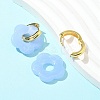 Brass Resin Flower Hoop Earrings for Women EJEW-U038-01G-06-3