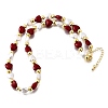 Brass & ABS Imitation Pearl Heart and Round Beaded Necklaces for Women NJEW-D314-11B-G-4