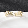 Brass Micro Pave Clear Cubic Zirconia Crown Stud Earrings EJEW-K318-02G-1
