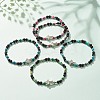 Natural & Synthetic Mixed Gemstone Beaded Stretch Bracelet with Clear Cubic Zirconia Cross for Women BJEW-JB08247-2