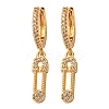 Safety Pin Brass Micro Pave Cubic Zirconia Hoop Earrings EJEW-F384-15G-01-4