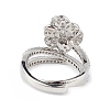 Clear Cubic Zirconia Flower Adjustable Ring RJEW-L100-021P-3