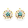 Synthetic Turquoise Flat Round Charms STAS-N123-03G-02-1