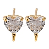 Brass Clear Cubic Zirconia Stud Earrings Finding for Women EJEW-B107-14G-1