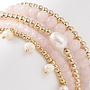 5Pcs 5 Style Natural Rose Quartz & Brass Beaded Stretch Bracelets Set BJEW-JB08870-02-5