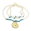 Boho Dyed Synthetic Turquoise Chip & Plastic Pearl Multi Layered Necklaces LS-NJEW-U006-04A-G-2