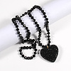 Valentine's Day Heart Alloy Rhinestone Pendant Glass Beaded Necklaces for Women FS-WG456B3-03-3