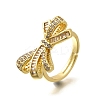 Rack Plating Brass Micro Pave Clear Cubic Zirconia Cuff Finger Rings for Women RJEW-M028-31G-03-2