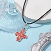 Glass Seed Cross Pendant Necklaces NJEW-MZ00025-01-2