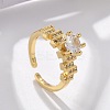 Round Brass Micro Pave Clear Cubic Zirconia Cuff Rings RJEW-C120-28G-1