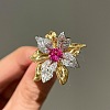 Brass Micro Pave Cubic Zirconia Flower Cuff Rings for Women RJEW-B125-01G-1