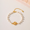 Fashionable Heart Brass Crystal Rhinestone & Imitation Pearl Braided Bead Bracelets for Women DV0214-4-1