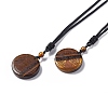 Natural Gemstone Flat Round with Tree of Life Pendant Necklace with Nylon Cord for Women NJEW-P274-03-2