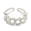 Curb Chains Shape Brass Open Cuff Rings with Cubic Zirconia RJEW-Q781-04P-2