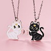 2Pcs Zinc Alloy Enamel Magnetic BFF Cat Shaped Split Pendant Friendship Necklaces for Girls FS-WG880EB-02-1