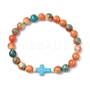 Dyed Synthetic Ocean White Jade & Turquoise Beaded Stretch Bracelets for Men Women BJEW-JB12372-02-2
