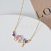 Brass Colorful Cubic Zirconia Branch Pendant Necklaces for Women LS-NJEW-H012-42G-1