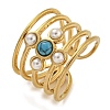 Round Synthetic Turquoise & ABS Plastic Imitation Pearl Finger Rings RJEW-U015-01G-1