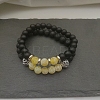 Natural Lava Rock & Frosted Stone Round Beads Stretch Bracelet Set Women DF9720-6-1