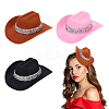3Pcs 3 Colors Non-woven Fabric with Rhinestones and Iron Alligator Hair Clips AJEW-NB0008-69-1