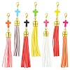 Cross Acrylic & Faux Suede Tassel Pendant Decorations HJEW-YW00078-01-2