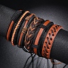 5Pcs 5 Style Adjustable Braided Imitation Leather Cord Bracelet Set with Waxed Cord for Men BJEW-F458-03-7