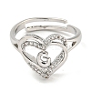 Heart with Letter Rack Plating Brass Micro Pave Clear Cubic Zirconia Adjustable Rings for Women RJEW-I105-01P-G-2