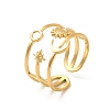 Star & Moon & Sun Ion Plating(IP) 304 Stainless Steel Open Cuff Ring Findings X-STAS-E066-10G-1