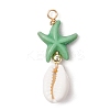 Starfish Dyed Synthetic Turquoise & Natural Cowrie Shell Pendants PALLOY-JF03553-3