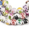 Mixed Styles Floral Printed Porcelain Beads Strands PORC-M004-02M-2