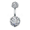 316L Surgical Stainless Steel Cubic Zirconia Flat Round Curved Barbell Belly Rings WGC75B2-01-2
