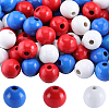 138Pcs 3 Colors Independence Day Spray Painted Wooden European Beads WOOD-GF0002-09-1
