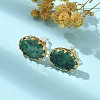 304 Stainless Steel Turquoise Oval Stud Earrings for Women EJEW-R010-01G-03-1