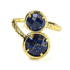 Round Natural Lapis Lazuli Open Cuff Rings RJEW-C087-02G-01-2