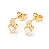 Flower Brass Micro Pave Clear Cubic Zirconia Stud Earrings EJEW-A135-12G-4