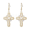 304 Stainless Steel Glass Seeds Cross Dangle Earrings EJEW-MZ00506-01-2