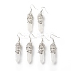 Natural Quartz Crystal Bullet with Flower Dangle Earrings EJEW-G300-02P-05-1