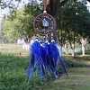 Natural Lapis Lazuli Chips Woven Net/Web with Feather Pendant Decoration WICH-PW0001-39E-1