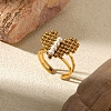 304 Stainless Steel Plastic Pearl Open Cuff Ring for Women RJEW-Z088-04G-1