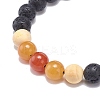 7Pcs 7 Style Natural Lava Rock & Wood  Beads & Mixed Gemstone Braided Bead Bracelets Set BJEW-JB08836-7